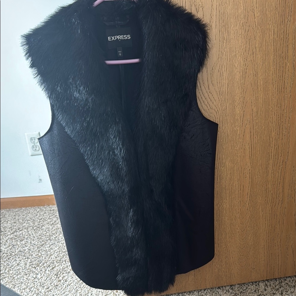 Express Black Faux Fur Vest